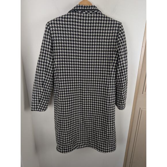 Petite Sophisticate Size 4 Houndstooth Wool Blend Coat Black White Overcoat 38" - Picture 2 of 8